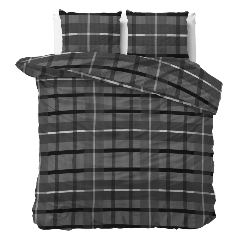 Dekbedovertrek - Vintage Check - Tweepersoons (200x200 Cm) - Wit Microvezel - - Sleeptime Classy - Dekbed-Discounter.nl