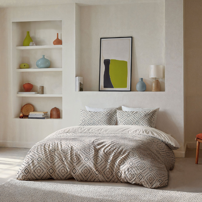 Dekbedovertrek Vivid Lines - Tweepersoons (200x200 Cm) - Beige Microvezel - - Byrklund - Dekbed-Discounter.nl