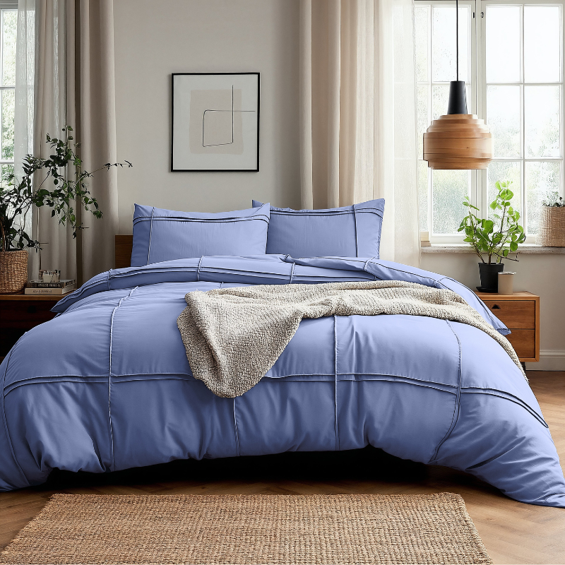 Dekbedovertrek Washed Tufted - Blauw - Lits-Jumeaux (240x220 Cm) - Blauw Microvezel - Strepen - Sleeptime - Dekbed-Discounter.nl