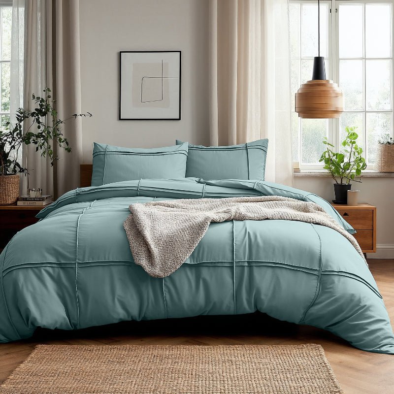 Dekbedovertrek Washed Tufted - Groen - Tweepersoons (200x200 Cm) - Groen Microvezel - Strepen - Sleeptime - Dekbed-Discounter.nl