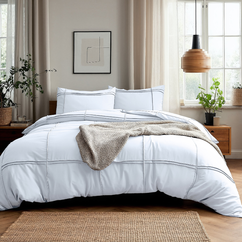 Dekbedovertrek Washed Tufted - Wit - Tweepersoons (200x200 Cm) - Wit Microvezel - Strepen - Sleeptime - Dekbed-Discounter.nl