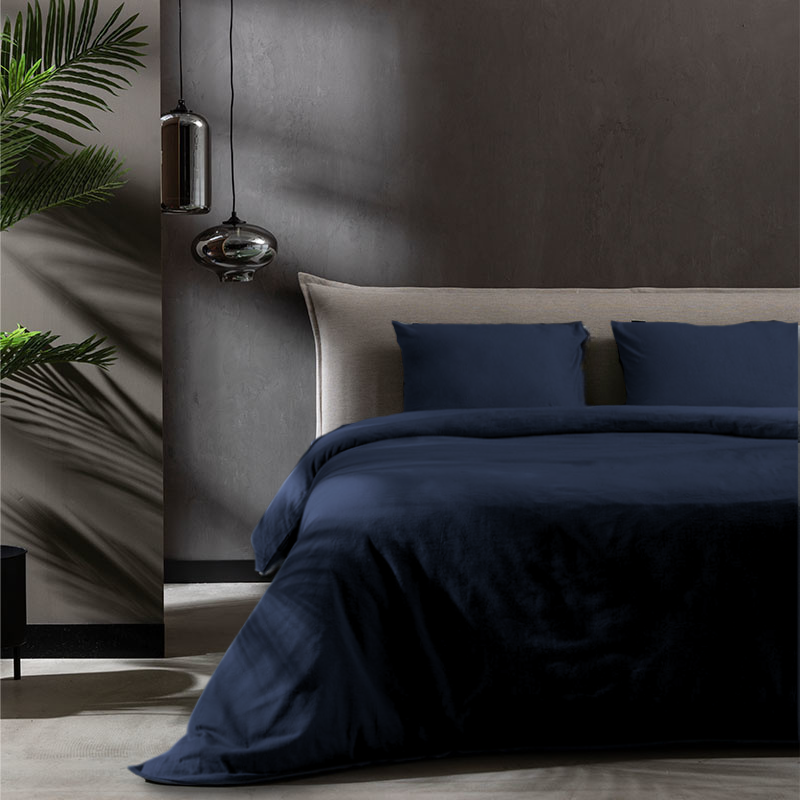 Flanel Dekbedovertrek + Hoeslaken - Navy - Dekbed-Discounter.nl