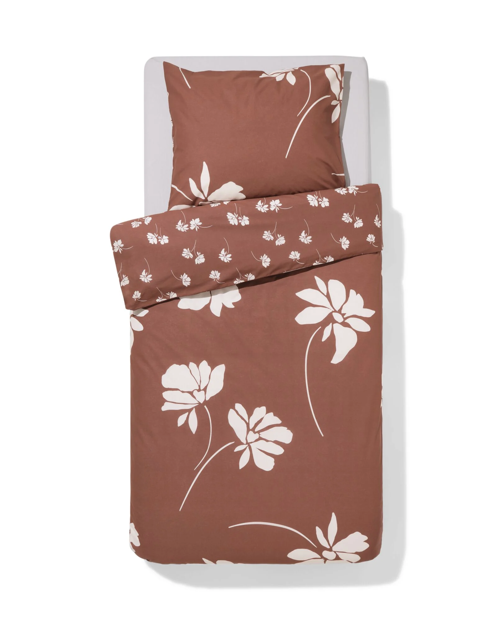 HEMA Dekbedovertrek 140x200/220cm Zacht Katoen Bloemen (bruin)