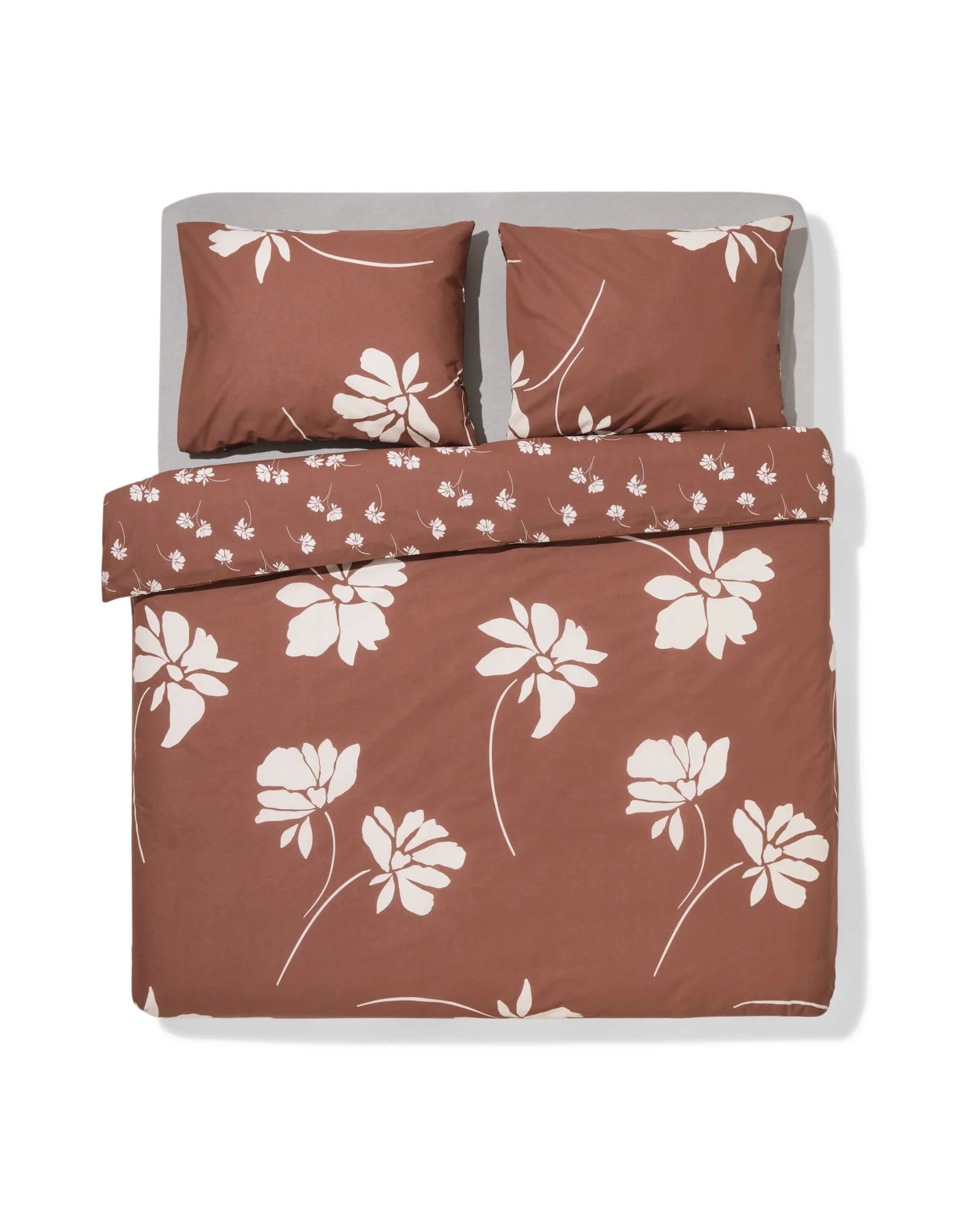 HEMA Dekbedovertrek 200x200/220cm Zacht Katoen Bloemen (bruin)
