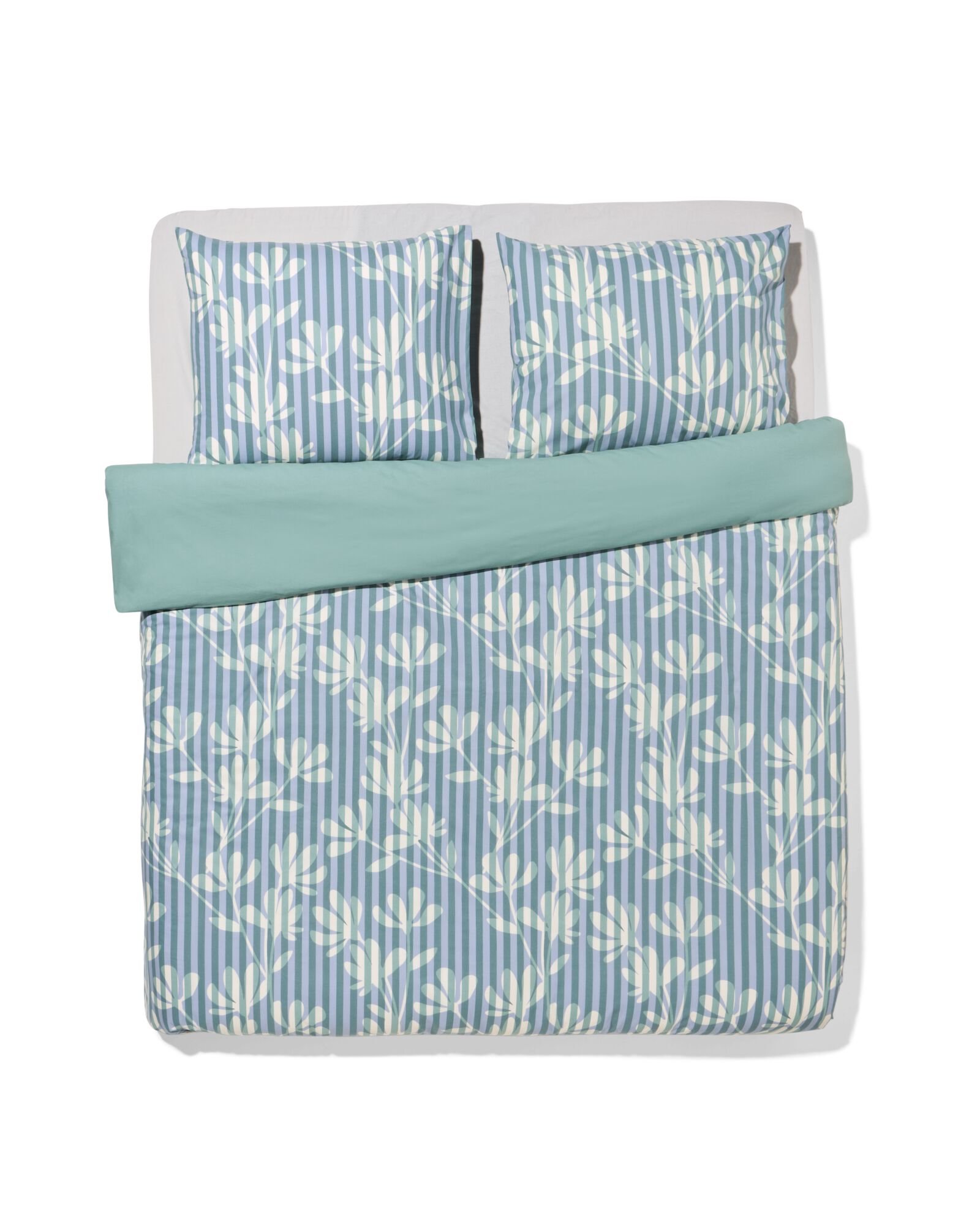 HEMA Dekbedovertrek 200x200/220cm Zacht Katoen Strepen Groen-blauw (groen)