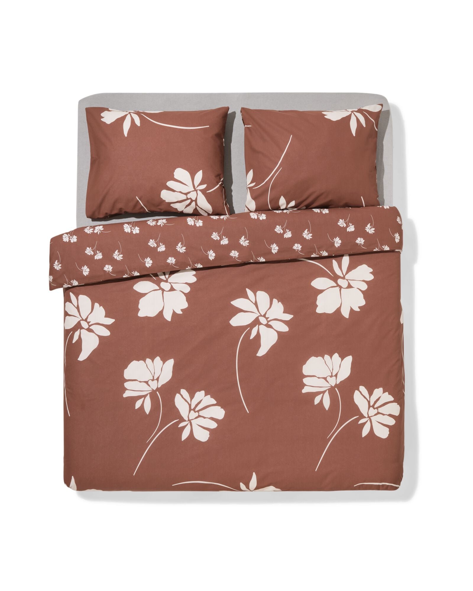 HEMA Dekbedovertrek 240x200/220cm Zacht Katoen Bloemen (bruin)
