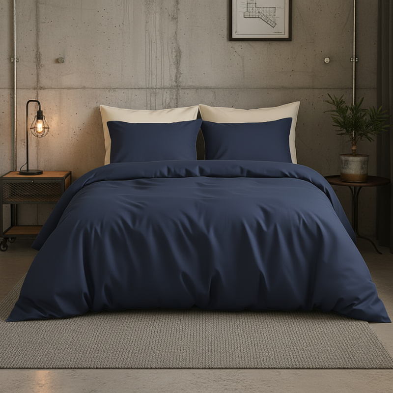 Katoen Satijn Uni Dekbedovertrek + Hoeslaken - Navy - Dekbed-Discounter.nl