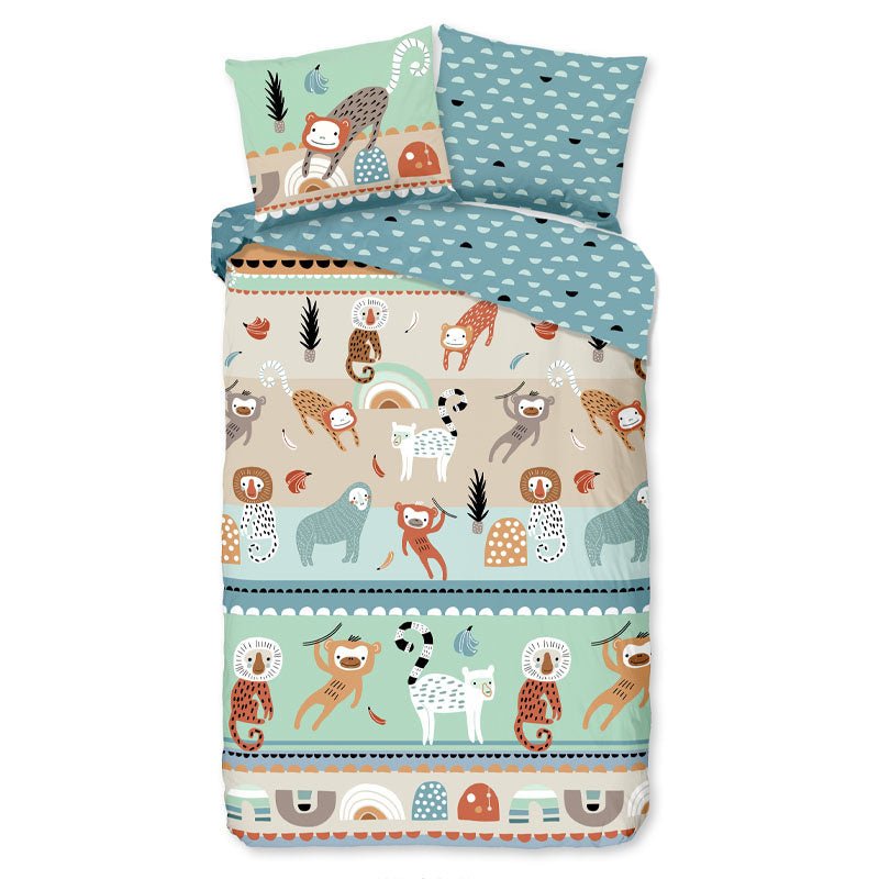 Kinderdekbedovertrek Katoen - 140x200 Cm Meerkleurig - Stippen & Dieren - Good Morning - Dekbed-Discounter.nl