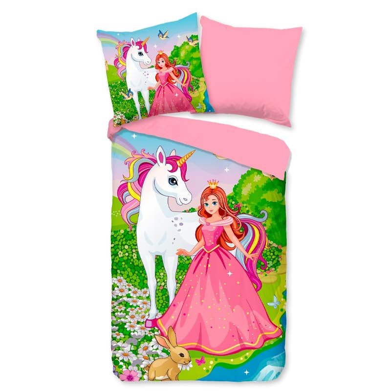 Kinderdekbedovertrek Katoen - 140x200 Cm Roze & Meerkleurig - Natuur & Bloemen & Dieren - Good Morning - Dekbed-Discounter.nl