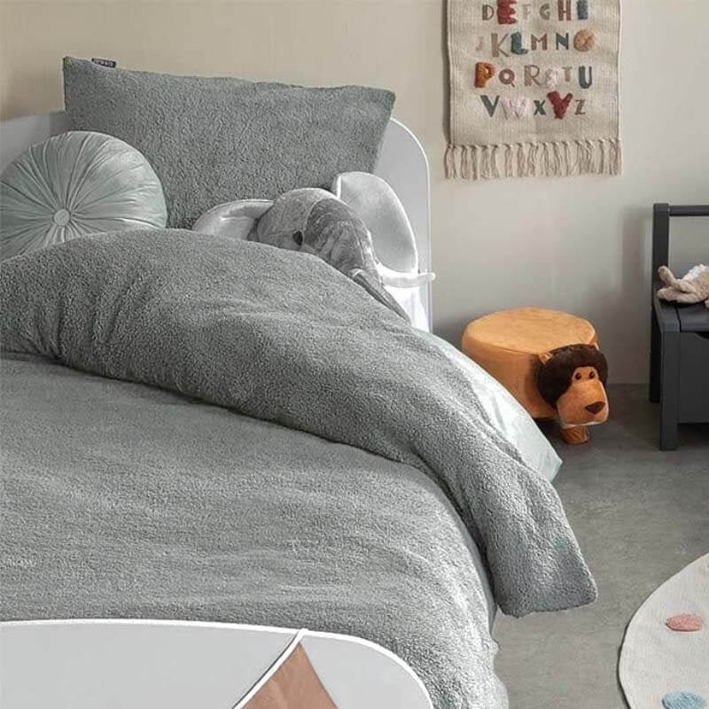 Kinderdekbedovertrek Teddy Kids - 140x200220 Cm Grijs - Effen - Fresh And Co - Dekbed-Discounter.nl