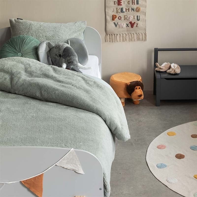 Kinderdekbedovertrek Teddy Kids - 140x200220 Cm Groen - Effen - Fresh And Co - Dekbed-Discounter.nl