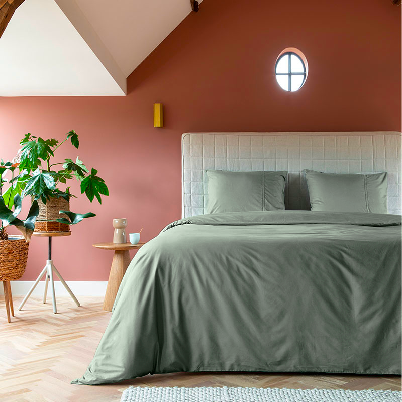 Sale: -30% | Dekbedovertrek Egyptisch Katoen - Uni - Truffel - Lits-Jumeaux (240x240 Cm) - Groen Egyptisch Katoen Katoen - Hotel Luxe - Presence - Dekbed-Discounter.nl