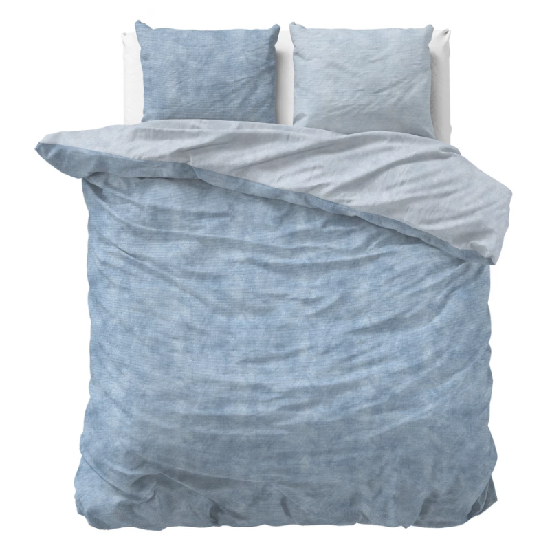 Sale: -30% | Dekbedovertrek Katoen Flanel - Washed Cotton Blauw - Tweepersoons (200x200 Cm) - Taupe Flanel - Effen - Sleeptime - Dekbed-Discounter.nl