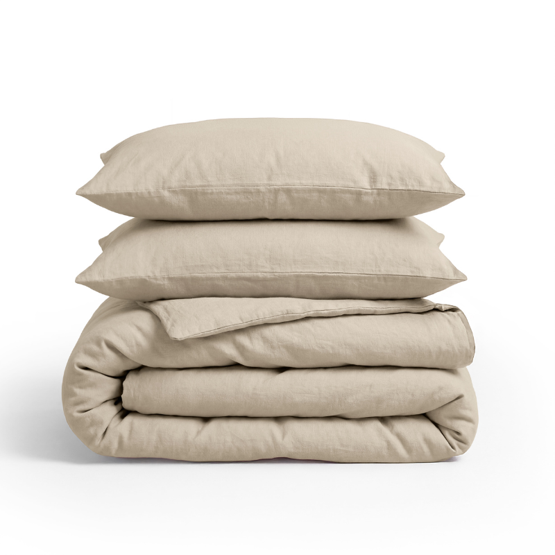 Sale: -30% | Dekbedovertrek Linnen Uni - Zand - Eenpersoons (140x200 Cm) - Zand Linnen - Effen - Primaviera Deluxe - Dekbed-Discounter.nl