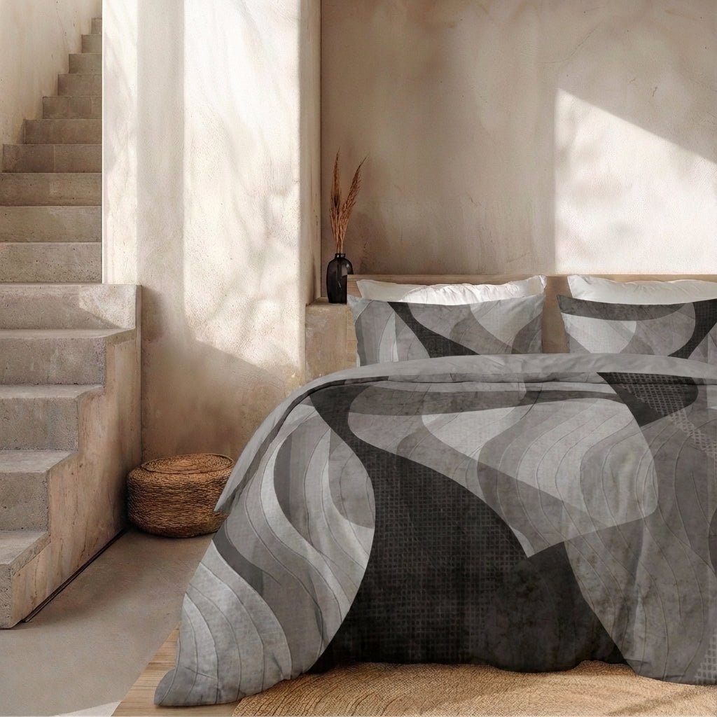 Sale: -32% | Dekbedovertrek Percale Katoen - Abstract Marble - Grijs - Eenpersoons (140x200 Cm) - Grijs & Zwart & Antraciet Percale Katoen - Effen - Presence - Dekbed-Discounter.nl