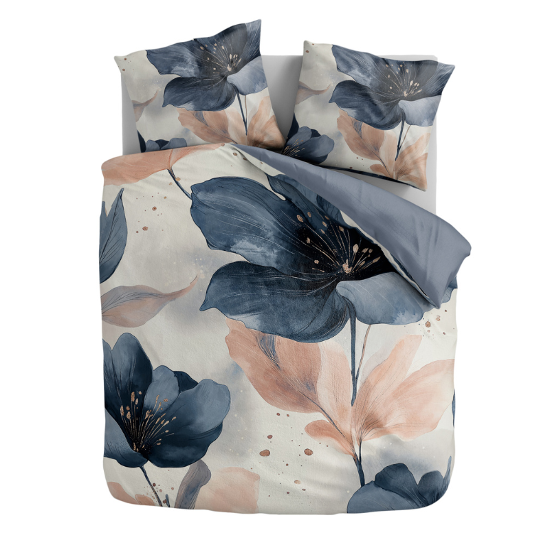Sale: -32% | Dekbedovertrek Percale Katoen - Coral Bloom - Eenpersoons (140x200 Cm) - Blauw & Wit Percale Katoen - Effen - Presence - Dekbed-Discounter.nl