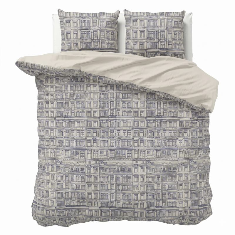 Sale: -32% | Dekbedovertrek Percale Katoen - Dutch Doors - Eenpersoons (140x200 Cm) - Blauw Percale Katoen - Effen - Presence - Dekbed-Discounter.nl