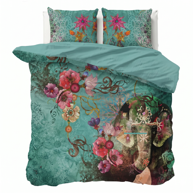 Sale: -32% | Dekbedovertrek Percale Katoen - Elephant Boheima - Eenpersoons (140x200 Cm) - Meerkleurig Percale Katoen - Effen - Presence - Dekbed-Discounter.nl