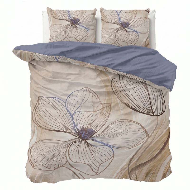 Sale: -32% | Dekbedovertrek Percale Katoen - Floral Dance - Eenpersoons (140x200 Cm) - Wit & Blauw Percale Katoen - Effen - Presence - Dekbed-Discounter.nl
