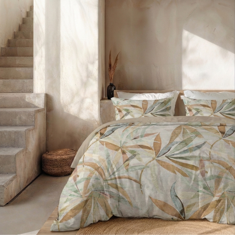 Sale: -32% | Dekbedovertrek Percale Katoen - Oasis - Eenpersoons (140x200 Cm) - Wit & Meerkleurig Percale Katoen - Effen - Presence - Dekbed-Discounter.nl