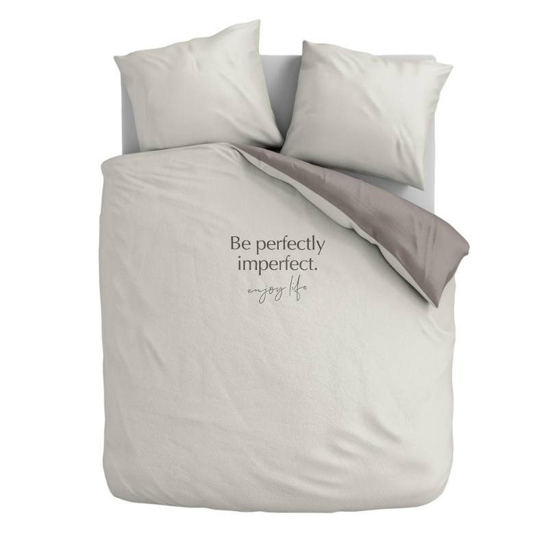 Sale: -32% | Dekbedovertrek Percale Katoen - Perfectly Imperfect - Eenpersoons (140x200 Cm) - Wit & Grijs Percale Katoen - Effen - Presence - Dekbed-Discounter.nl