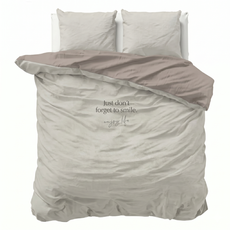 Sale: -32% | Dekbedovertrek Percale Katoen - Smile - Eenpersoons (140x200 Cm) - Wit & Grijs Percale Katoen - Effen - Presence - Dekbed-Discounter.nl