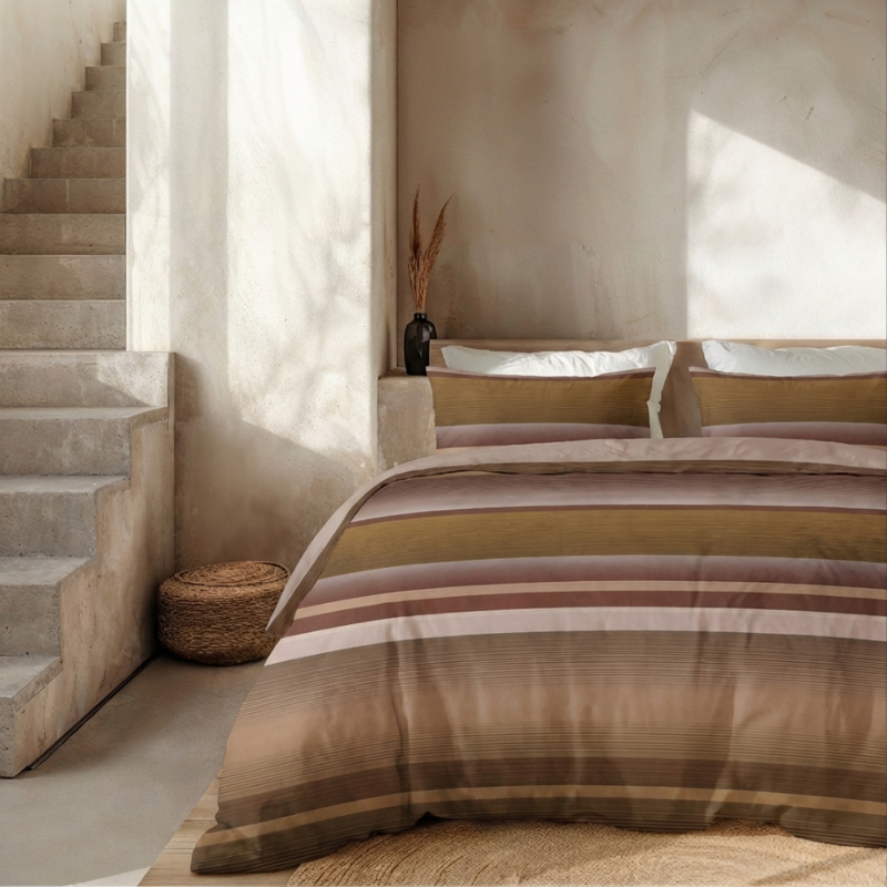 Sale: -32% | Dekbedovertrek Percale Katoen - Stripe Kaneel - Eenpersoons (140x200 Cm) - Taupe & Bruin Percale Katoen - Effen - Presence - Dekbed-Discounter.nl