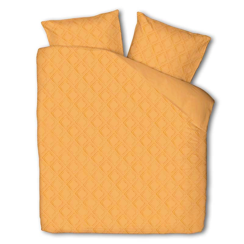 Sale: -33% | Dekbedovertrek Ibiza Suus - Sunset Peach - Tweepersoons (200x200 Cm) - Oranje Microvezel - Ruiten - Fresh And Co - Dekbed-Discounter.nl