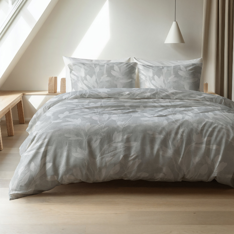 Sale: -33% | Dekbedovertrek Katoen Flanel - Rosa - Lits-Jumeaux (240x220 Cm) - Grijs & Antraciet & Meerkleurig Flanel - Strepen - Sleeptime Elegance - Dekbed-Discounter.nl