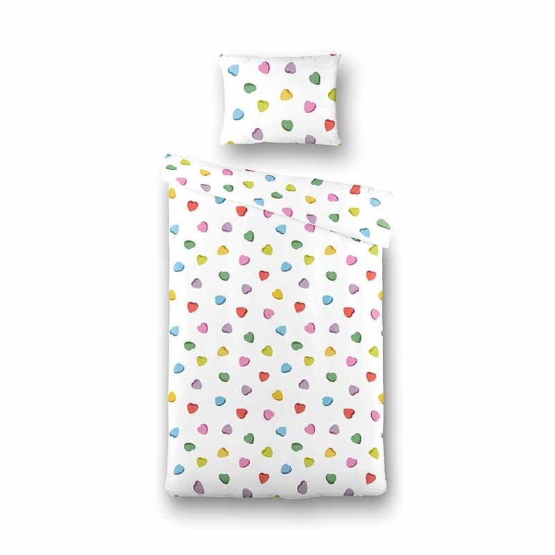 Sale: -33% | Kinderdekbedovertrek Candy Hearts - 140x200220 Cm Meerkleurig - Romantisch - Fresh And Co Kids - Dekbed-Discounter.nl