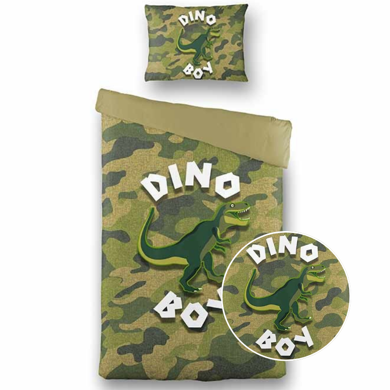 Sale: -33% | Kinderdekbedovertrek Dino Army - 140x200220 Cm Groen - Dieren - Fresh And Co Kids - Dekbed-Discounter.nl