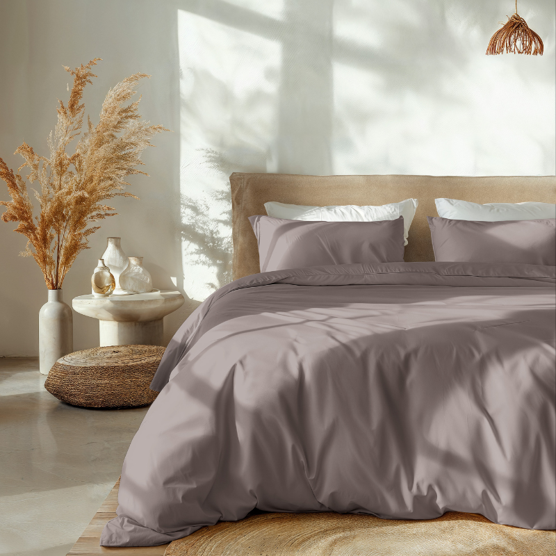 Sale: -38% | Dekbedovertrek Percale Katoen Uni - Taupe - Tweepersoons (200x200 Cm) - Taupe Percale Katoen Katoen - Effen - Dreamhouse - Dekbed-Discounter.nl