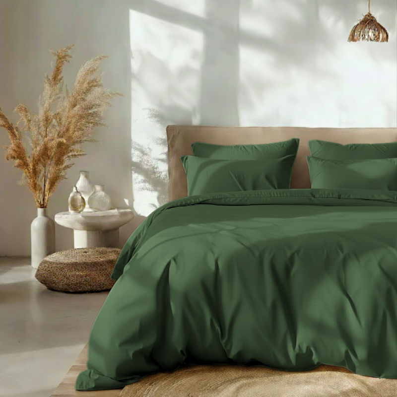 Sale: -40% | Dekbedovertrek Percale Katoen Uni - Groen - Lits-Jumeaux (240x220 Cm) - Taupe Percale Katoen Katoen - Effen - Dreamhouse - Dekbed-Discounter.nl
