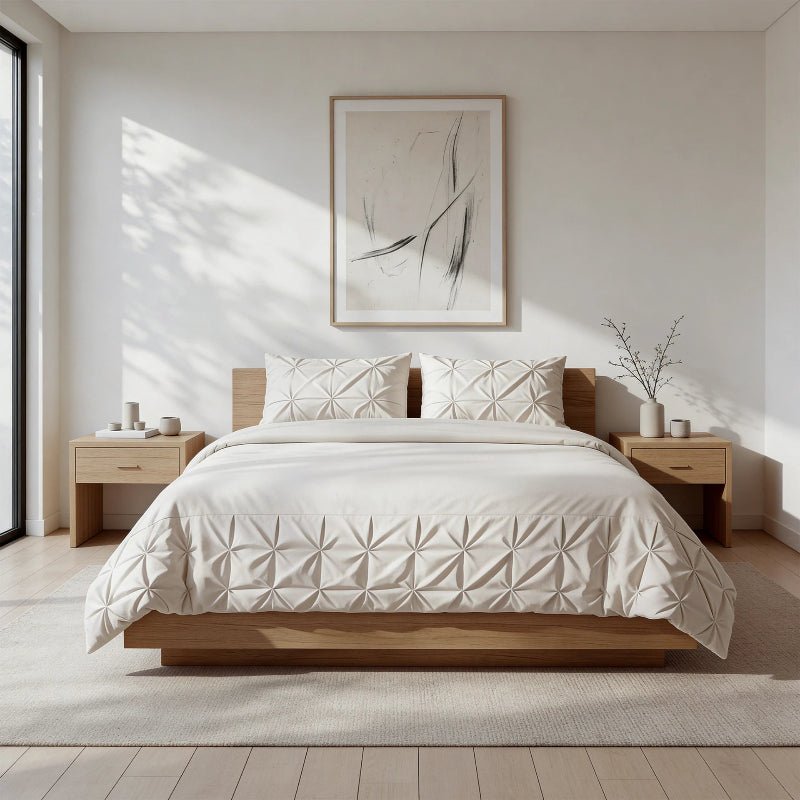 Sale: -41% | Dekbedovertrek Border Pintuck - Beige - Lits-Jumeaux (240x220 Cm) - Microvezel - - Sleeptime - Dekbed-Discounter.nl