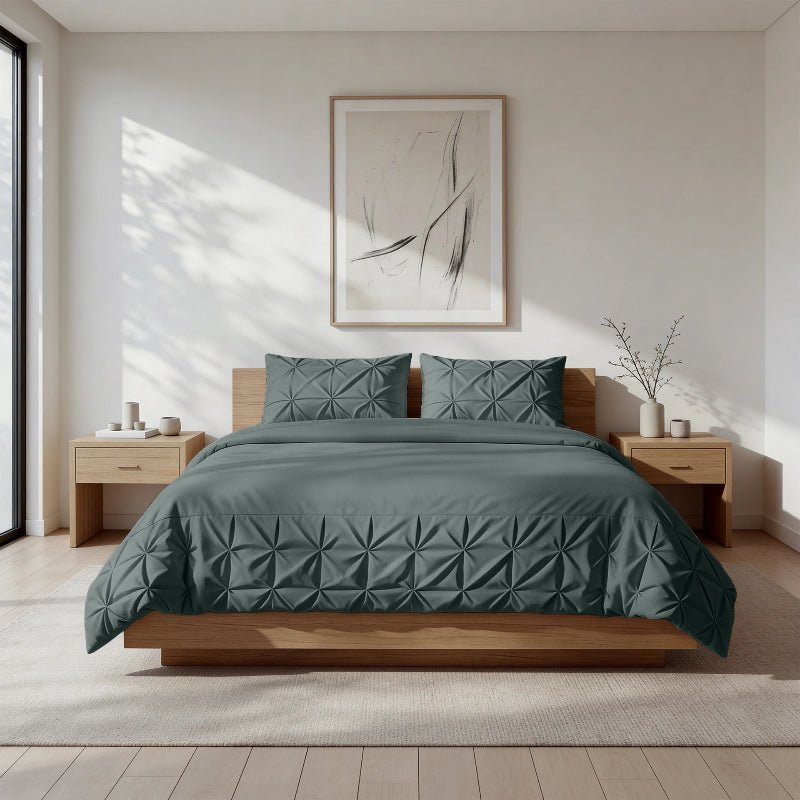 Sale: -41% | Dekbedovertrek Border Pintuck - Groen - Lits-Jumeaux (240x220 Cm) - Microvezel - - Sleeptime - Dekbed-Discounter.nl