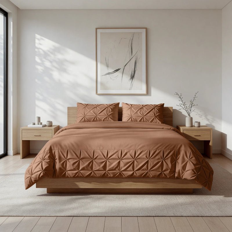 Sale: -41% | Dekbedovertrek Border Pintuck - Mocha Moose - Lits-Jumeaux (240x220 Cm) - Microvezel - - Sleeptime - Dekbed-Discounter.nl