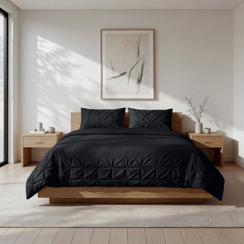 Sale: -41% | Dekbedovertrek Border Pintuck - Zwart - Lits-Jumeaux (240x220 Cm) - Microvezel - - Sleeptime - Dekbed-Discounter.nl