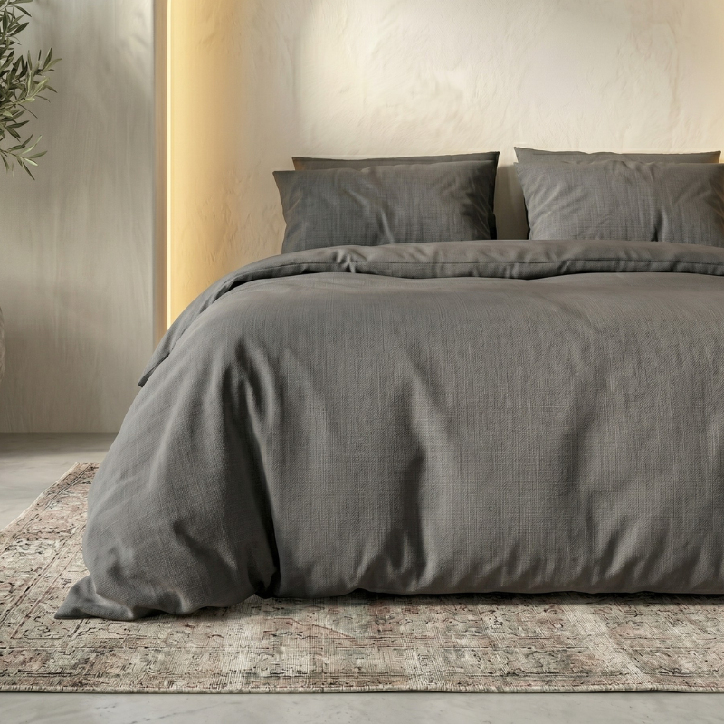 Sale: -42% | Dekbedovertrek Percale Katoen - Antraciet - Eenpersoons (140x200 Cm) - Antraciet Percale Katoen - Effen - Zydante - Dekbed-Discounter.nl
