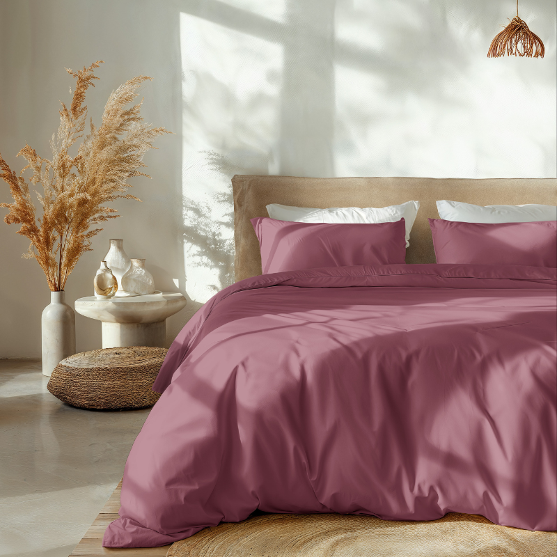 Sale: -42% | Dekbedovertrek Percale Katoen Uni - Oud Roze - Eenpersoons (140x200 Cm) - Roze Percale Katoen Katoen - Effen - Dreamhouse - Dekbed-Discounter.nl
