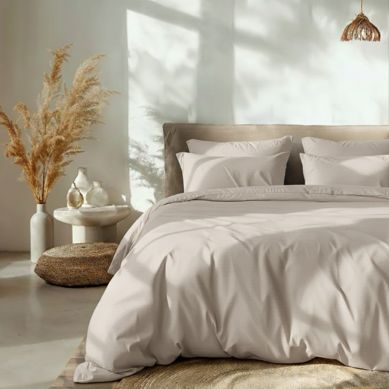 Sale: -42% | Dekbedovertrek Percale Katoen Uni - Zand Grijs - Eenpersoons (140x200 Cm) - Taupe Percale Katoen Katoen - Effen - Dreamhouse - Dekbed-Discounter.nl