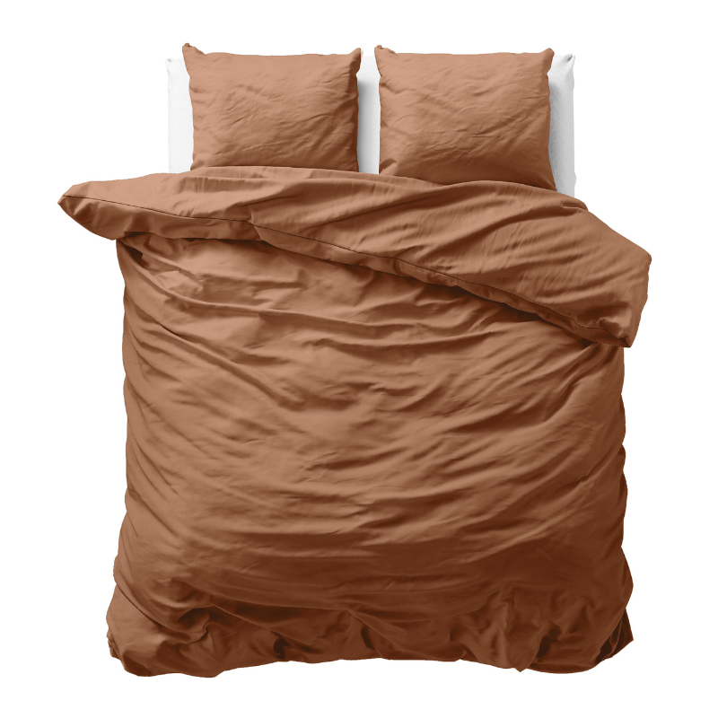 Sale: -47% | Dekbedovertrek Katoen Uni - Mocha Mousse - Tweepersoons (200x200 Cm) - Bruin Katoen - Effen - Sleeptime - Dekbed-Discounter.nl
