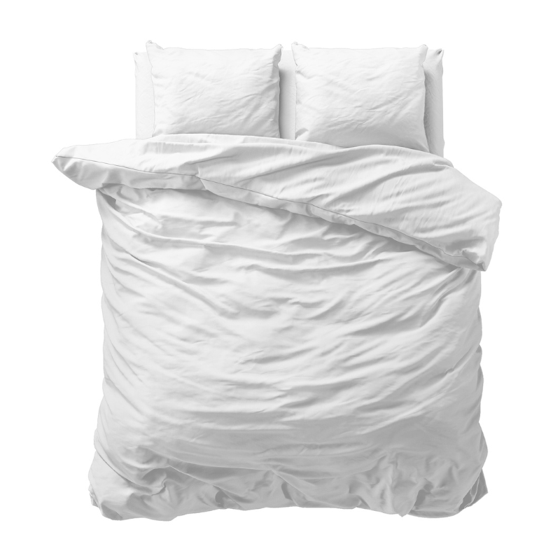 Sale: -47% | Dekbedovertrek Katoen Uni - Wit - Tweepersoons (200x200 Cm) - Wit Katoen - Effen - Sleeptime - Dekbed-Discounter.nl
