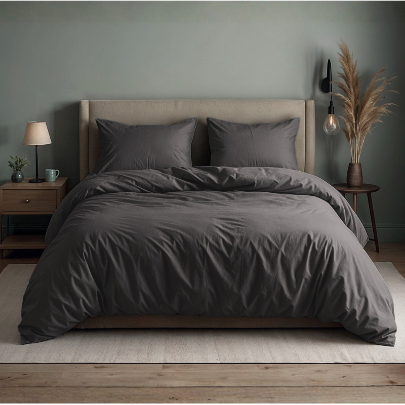Sale: -50% | Dekbedovertrek Katoen Uni - Antraciet - Eenpersoons (140x200 Cm) - Antraciet Katoen - Effen - Sleeptime - Dekbed-Discounter.nl