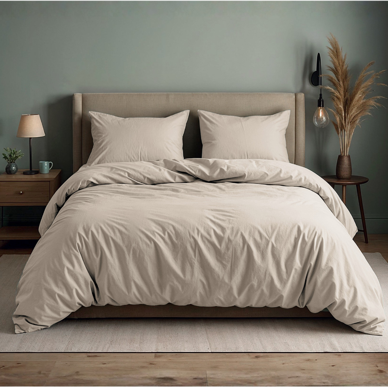Sale: -50% | Dekbedovertrek Katoen Uni - Grijs Beige - Eenpersoons (140x200 Cm) - Grijs Katoen - Effen - Sleeptime - Dekbed-Discounter.nl