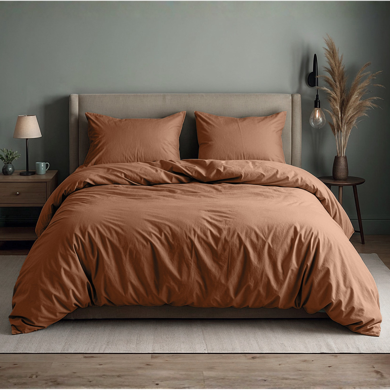 Sale: -50% | Dekbedovertrek Katoen Uni - Mocha Mousse - Eenpersoons (140x200 Cm) - Bruin Katoen - Effen - Sleeptime - Dekbed-Discounter.nl