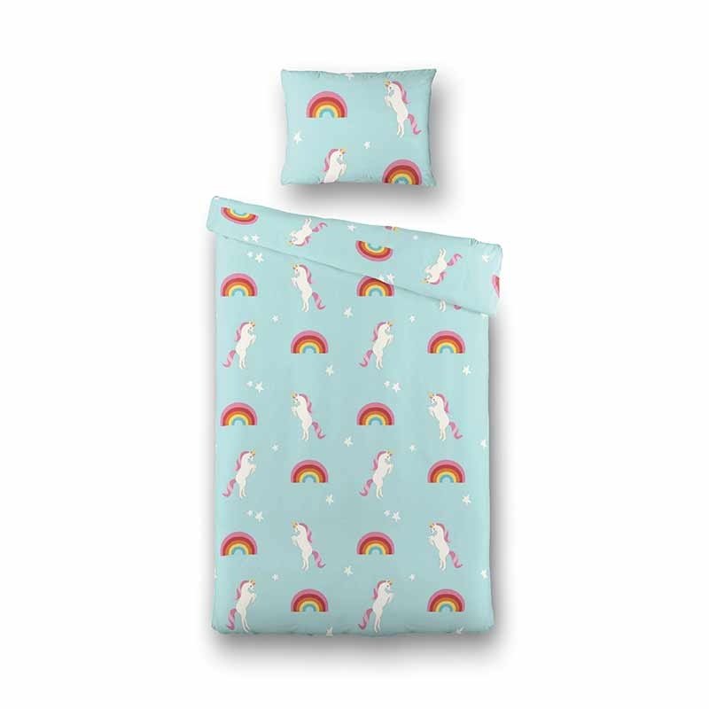 Sale: -50% | Kinderdekbedovertrek Rainbow Unicorn - 140x200 Cm Blauw - Dieren - Fresh And Co Kids - Dekbed-Discounter.nl