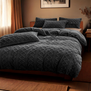 Dekbedovertrek Teddy Jacquard - Antraciet - Lits-Jumeaux (240x220 Cm) - Antraciet Microvezel Teddy - Patroon - Zydante - Dekbed-Discounter.nl