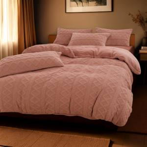 Dekbedovertrek Teddy Jacquard - Roze - Tweepersoons (200x200 Cm) - Roze Microvezel Teddy - Patroon - Zydante - Dekbed-Discounter.nl