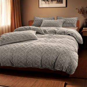 Dekbedovertrek Teddy Jacquard - Taupe Grijs - Eenpersoons (140x200 Cm) - Grijs Microvezel Teddy - Patroon - Zydante - Dekbed-Discounter.nl