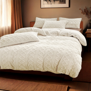 Sale: -33% | Dekbedovertrek Teddy Jacquard - Wit - Eenpersoons (140x200 Cm) - Wit Microvezel Teddy - Patroon - Zydante - Dekbed-Discounter.nl